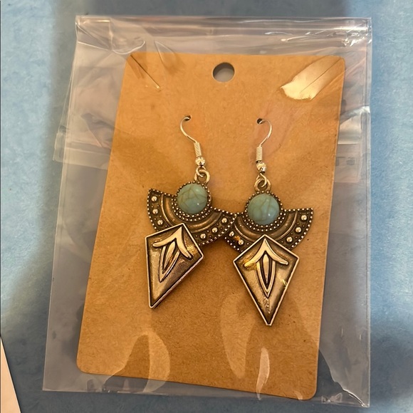 Jewelry - Silver and Blue Geometric Dangle Earrings